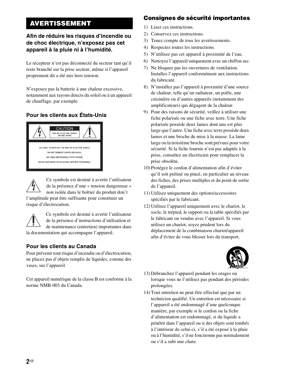 Avertissement | Sony RHT-G800 User Manual | Page 52 / 160