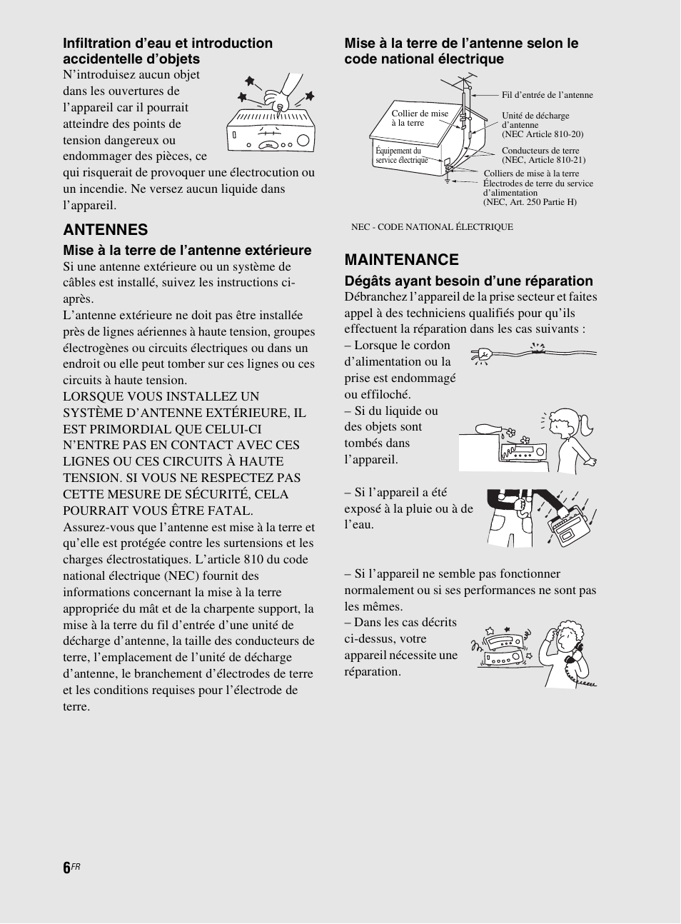 Antennes, Maintenance | Sony RHT-G800 User Manual | Page 56 / 160