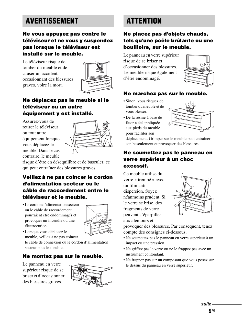 Avertissement, Attention, Avertissement attention | Sony RHT-G800 User Manual | Page 59 / 160