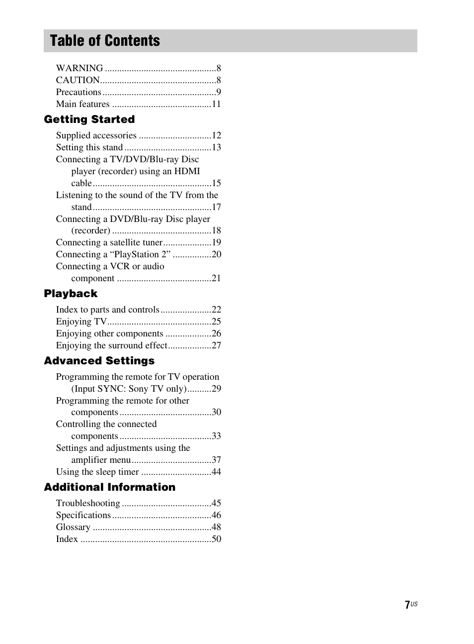 Sony RHT-G800 User Manual | Page 7 / 160