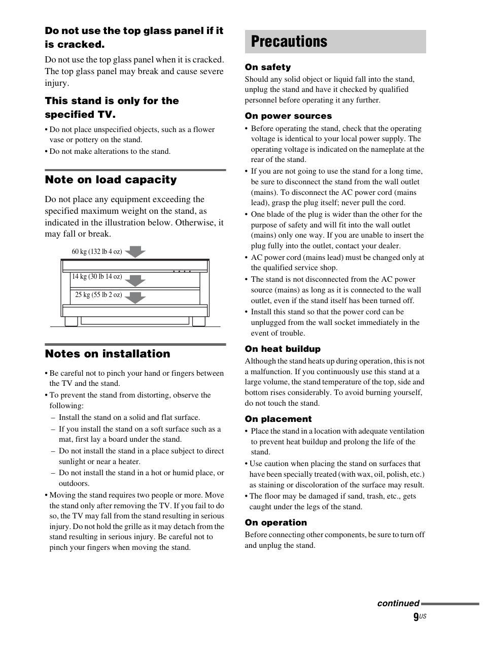 Precautions | Sony RHT-G800 User Manual | Page 9 / 160