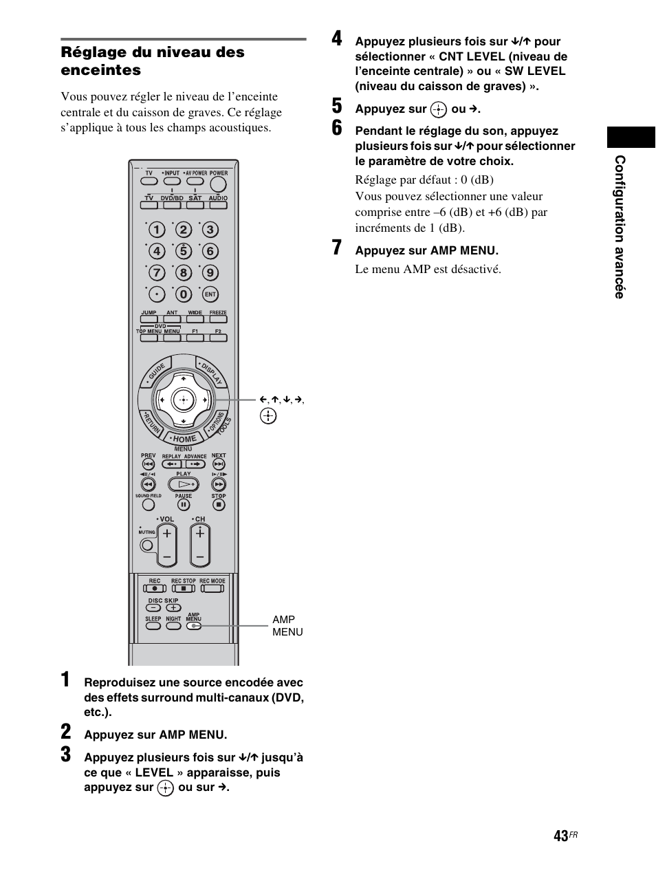 Réglage du niveau des enceintes, Con figura tion a v anc é e | Sony RHT-G800 User Manual | Page 93 / 160