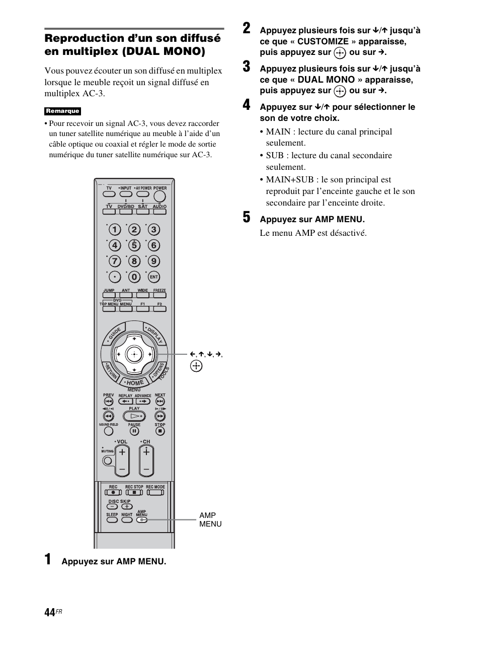 Dual mono, Le menu amp est désactivé | Sony RHT-G800 User Manual | Page 94 / 160