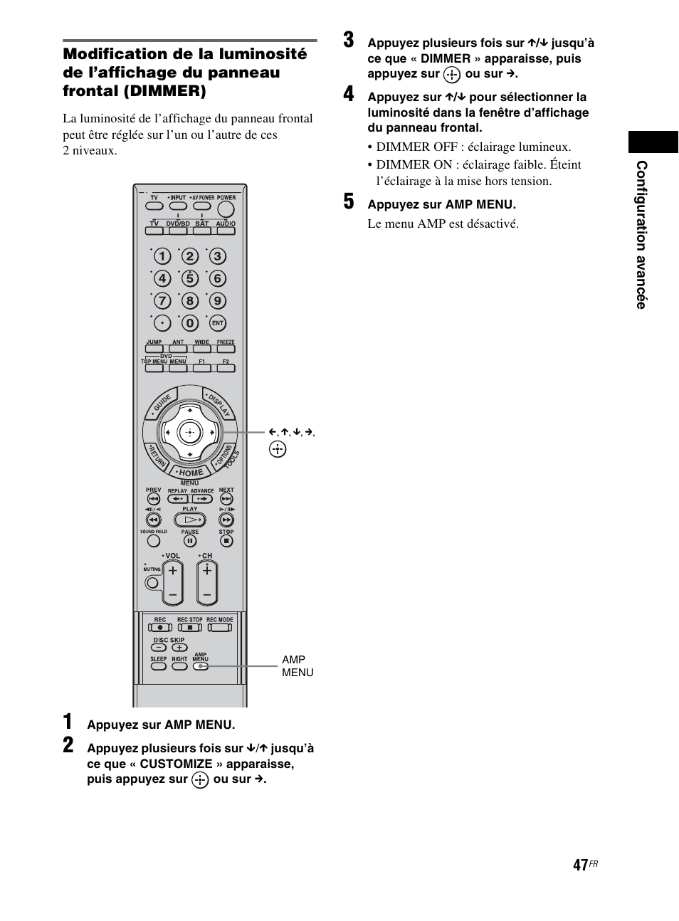 Con figura tion a v anc é e, Le menu amp est désactivé | Sony RHT-G800 User Manual | Page 97 / 160