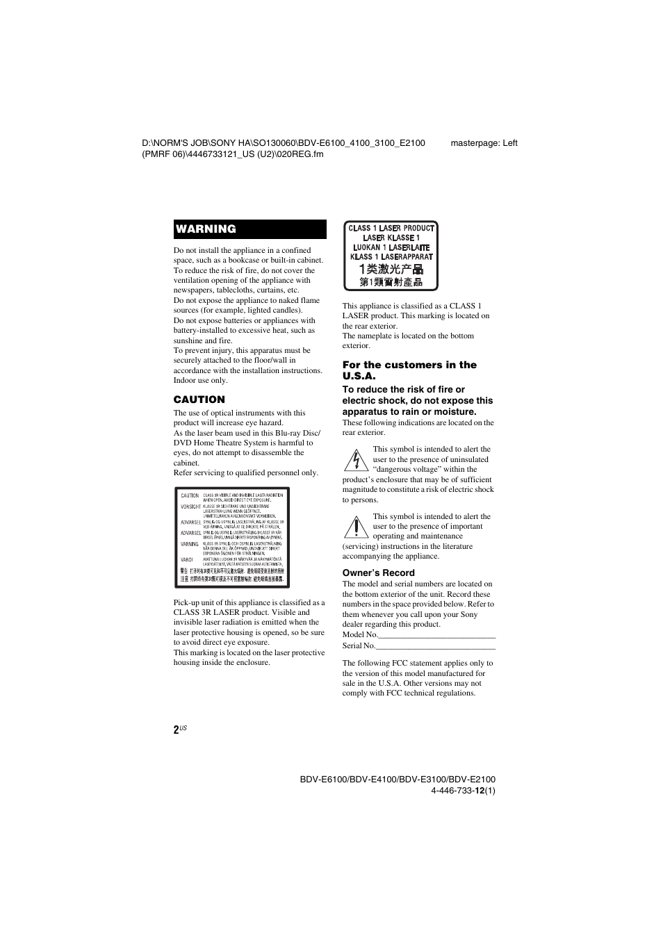 Sony BDV-E2100 User Manual | Page 2 / 72