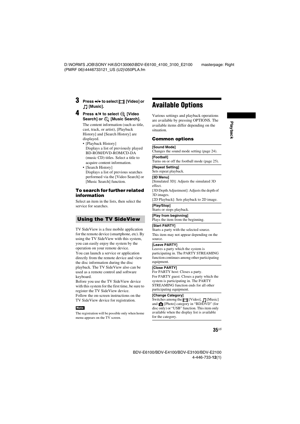 Available options | Sony BDV-E2100 User Manual | Page 35 / 72