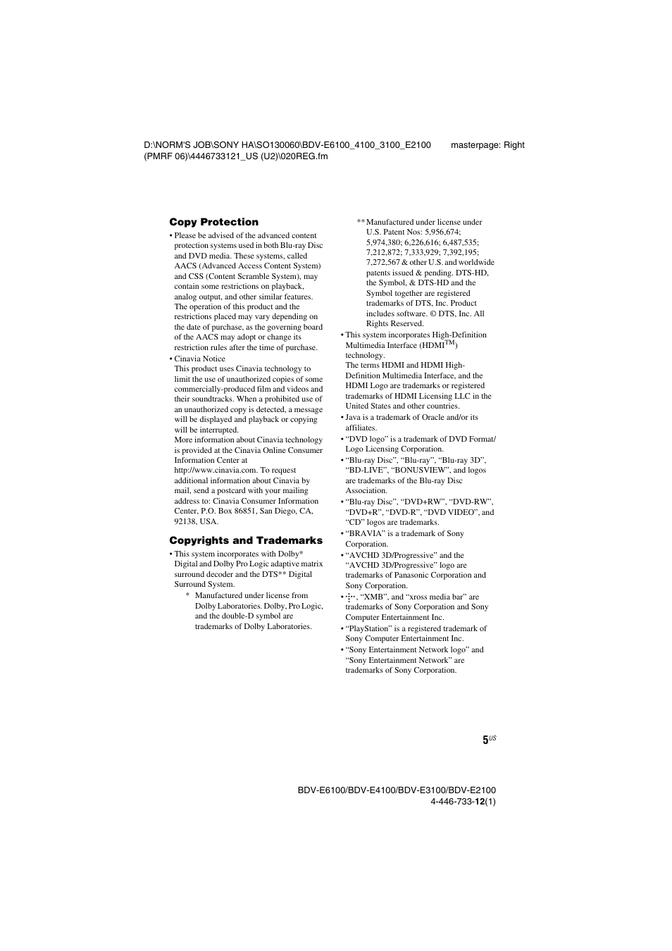 Sony BDV-E2100 User Manual | Page 5 / 72