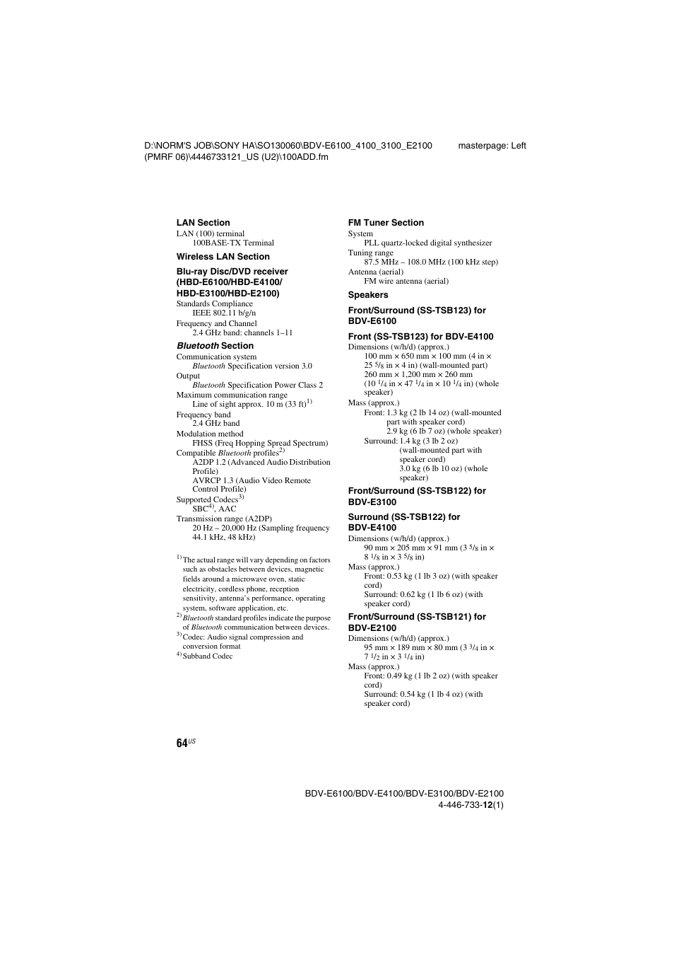 Sony BDV-E2100 User Manual | Page 64 / 72