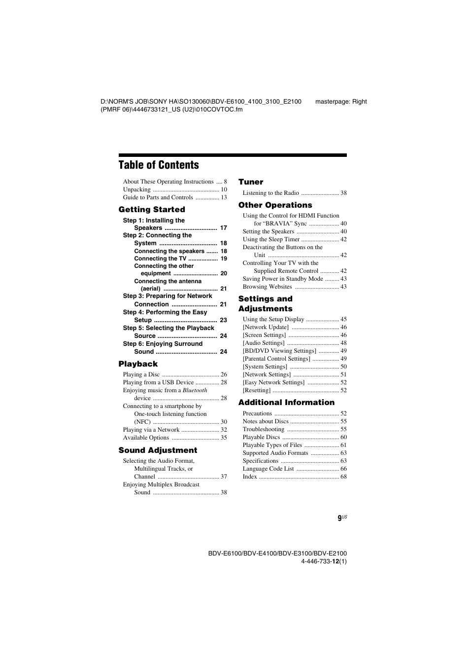 Sony BDV-E2100 User Manual | Page 9 / 72
