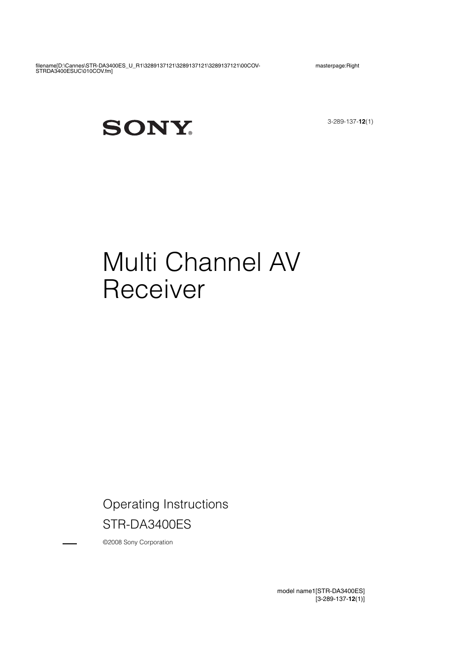 Sony STR-DA3400ES User Manual | 144 pages