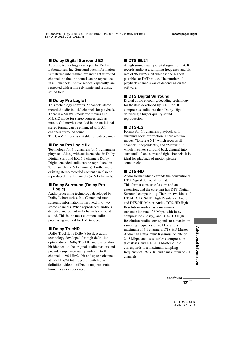 Sony STR-DA3400ES User Manual | Page 131 / 144