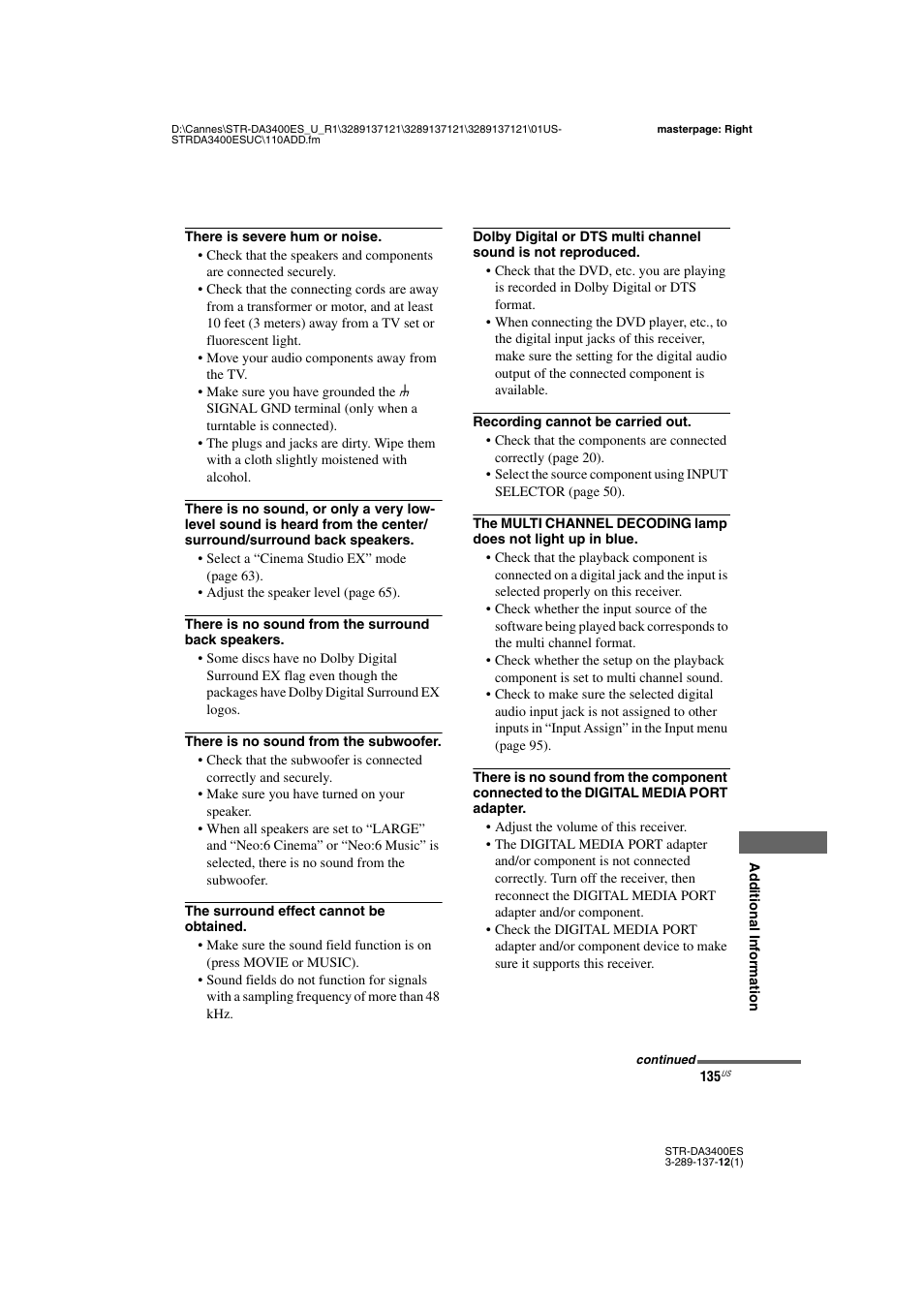 Sony STR-DA3400ES User Manual | Page 135 / 144