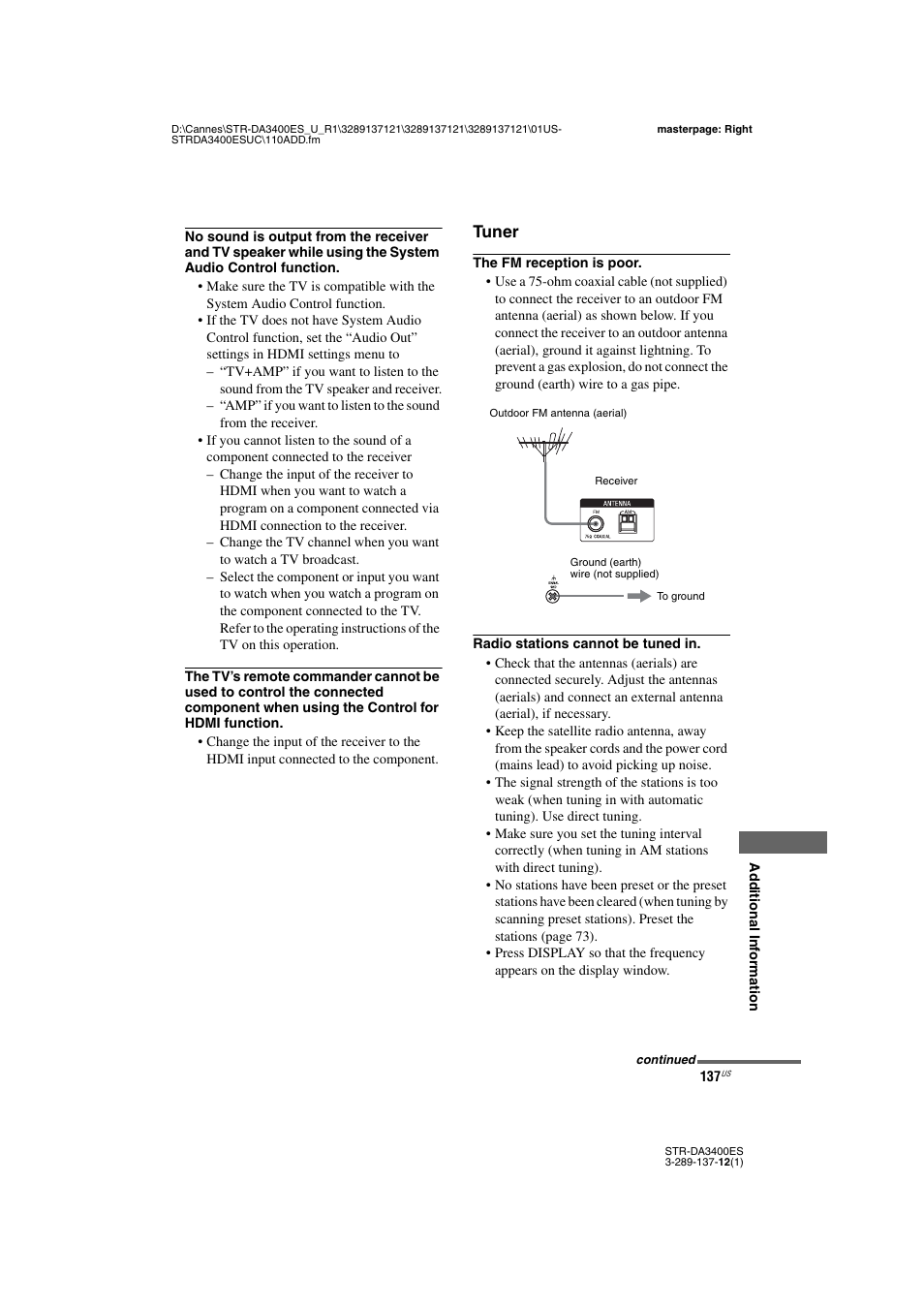 Tuner | Sony STR-DA3400ES User Manual | Page 137 / 144