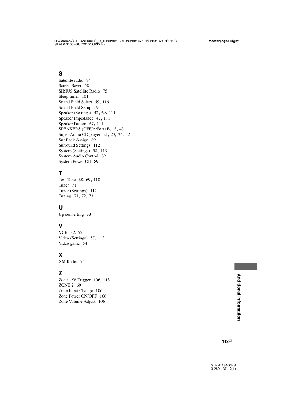 Sony STR-DA3400ES User Manual | Page 143 / 144