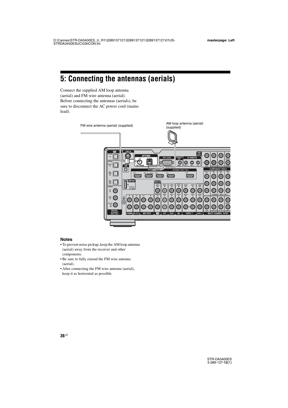 Connecting the antennas (aerials) | Sony STR-DA3400ES User Manual | Page 36 / 144