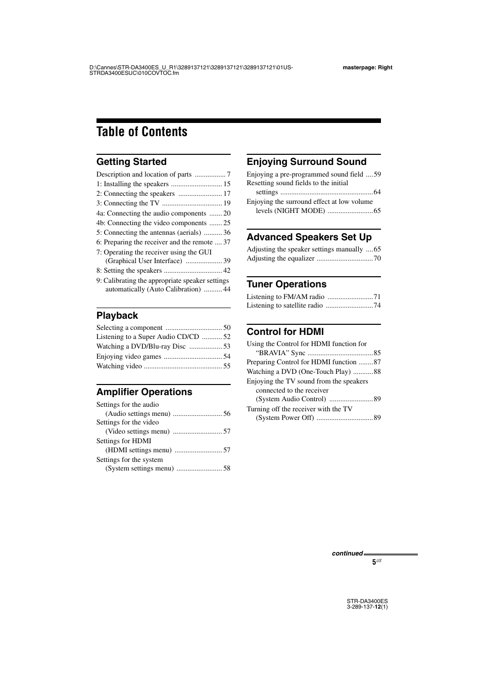Sony STR-DA3400ES User Manual | Page 5 / 144