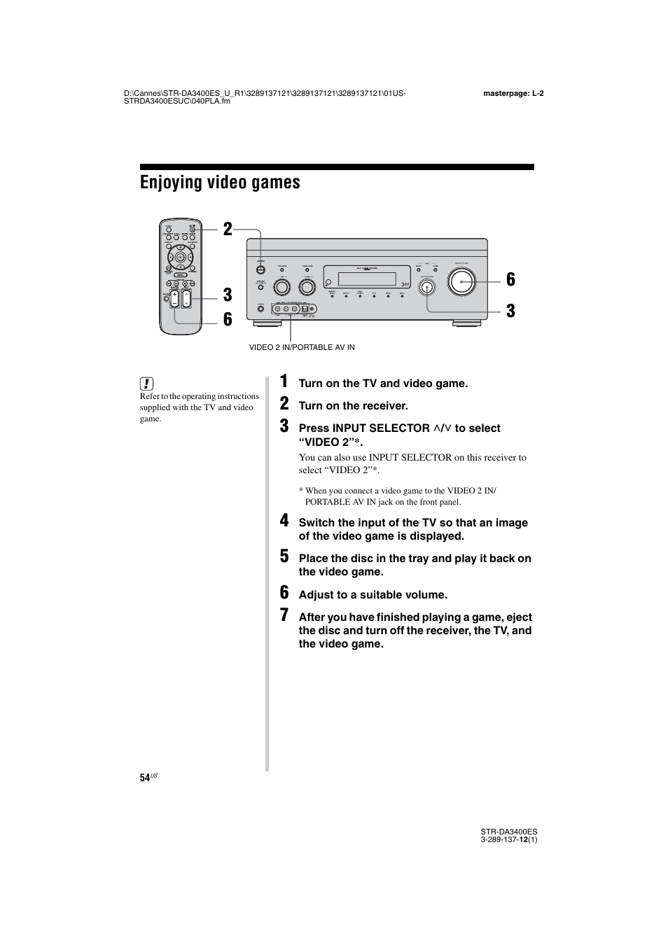 Enjoying video games | Sony STR-DA3400ES User Manual | Page 54 / 144