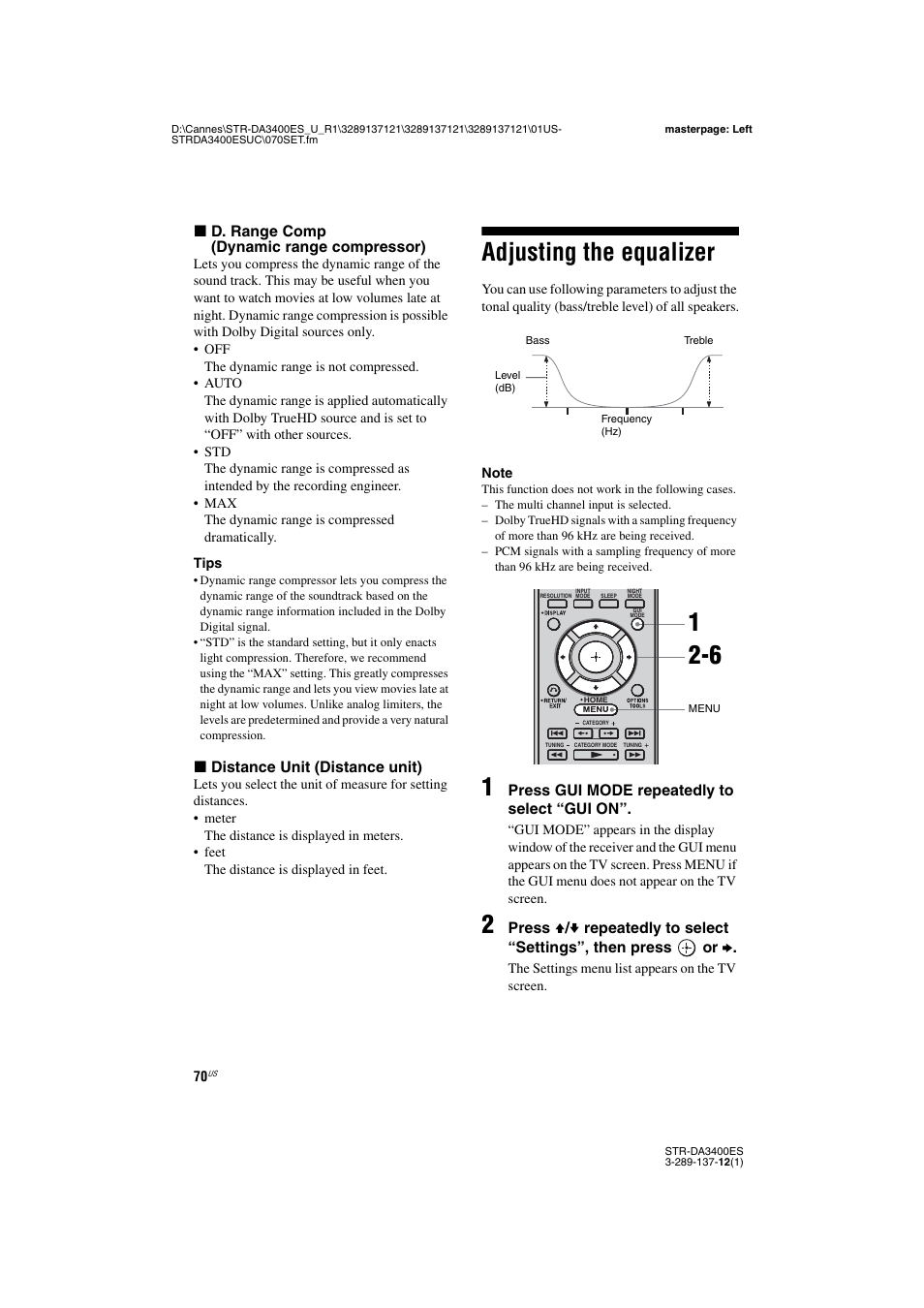 Adjusting the equalizer | Sony STR-DA3400ES User Manual | Page 70 / 144