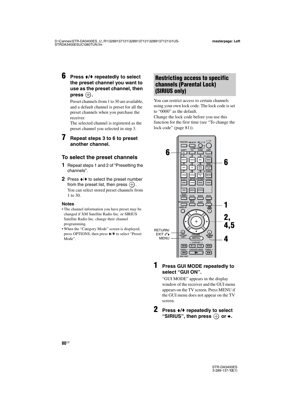 Repeat steps 3 to 6 to preset another channel, Press gui mode repeatedly to select “gui on, Repeat steps 1 and 2 of “presetting the channels | Sony STR-DA3400ES User Manual | Page 80 / 144