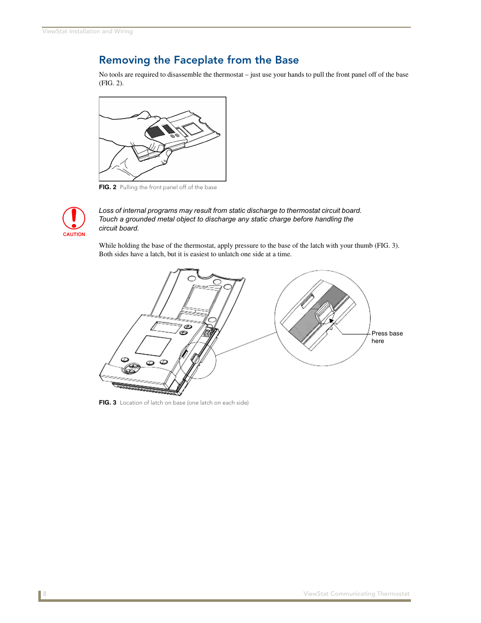 Removing the faceplate from the base | AMX ViewStat User Manual | Page 14 / 68