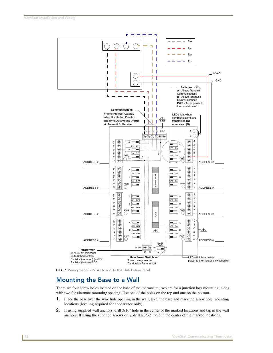 Mounting the base to a wall | AMX ViewStat User Manual | Page 18 / 68