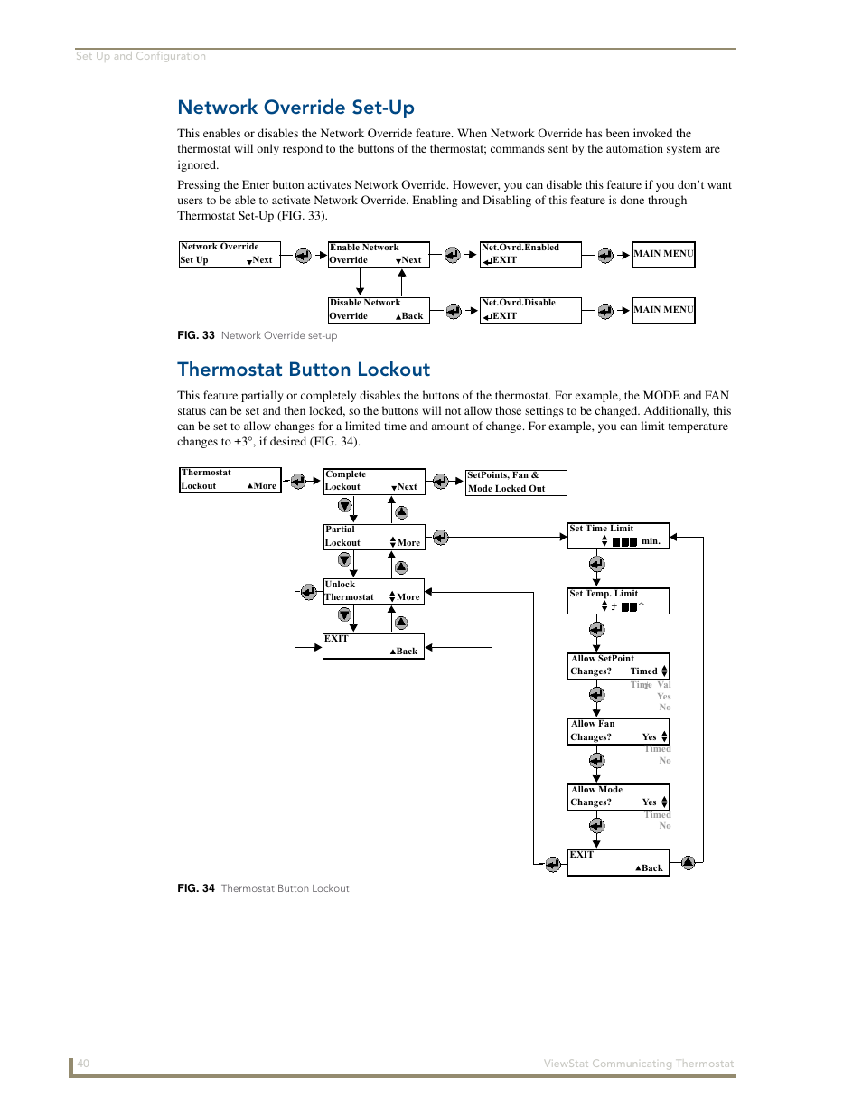 Network override set-up, Thermostat button lockout | AMX ViewStat User Manual | Page 46 / 68