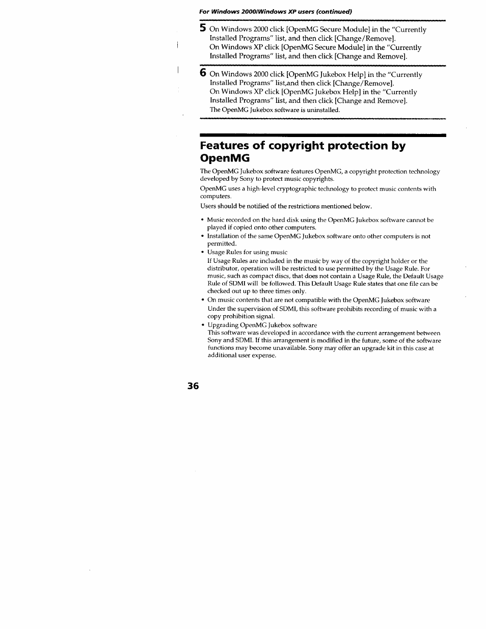 Features of copyright protection by openmg | Sony MZ-N707 User Manual | Page 36 / 41