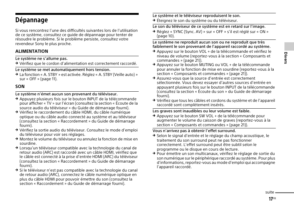 Dépannage | Sony HT-XT1 User Manual | Page 39 / 72