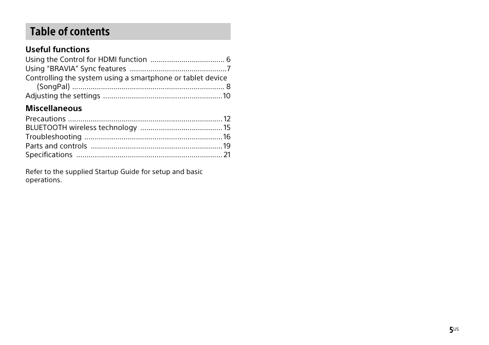 Sony HT-XT1 User Manual | Page 5 / 72