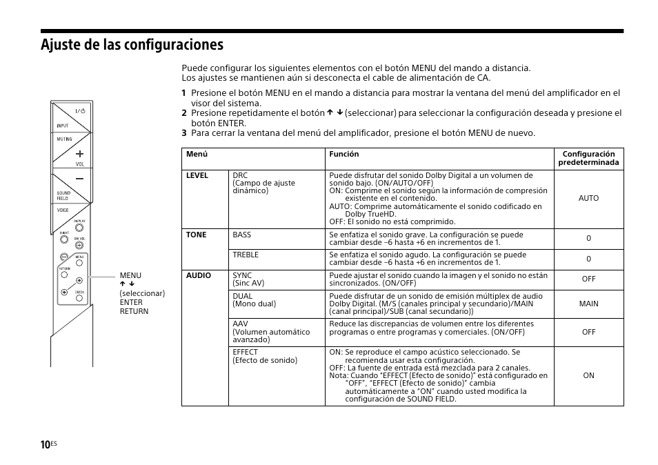 Ajuste de las configuraciones | Sony HT-XT1 User Manual | Page 56 / 72