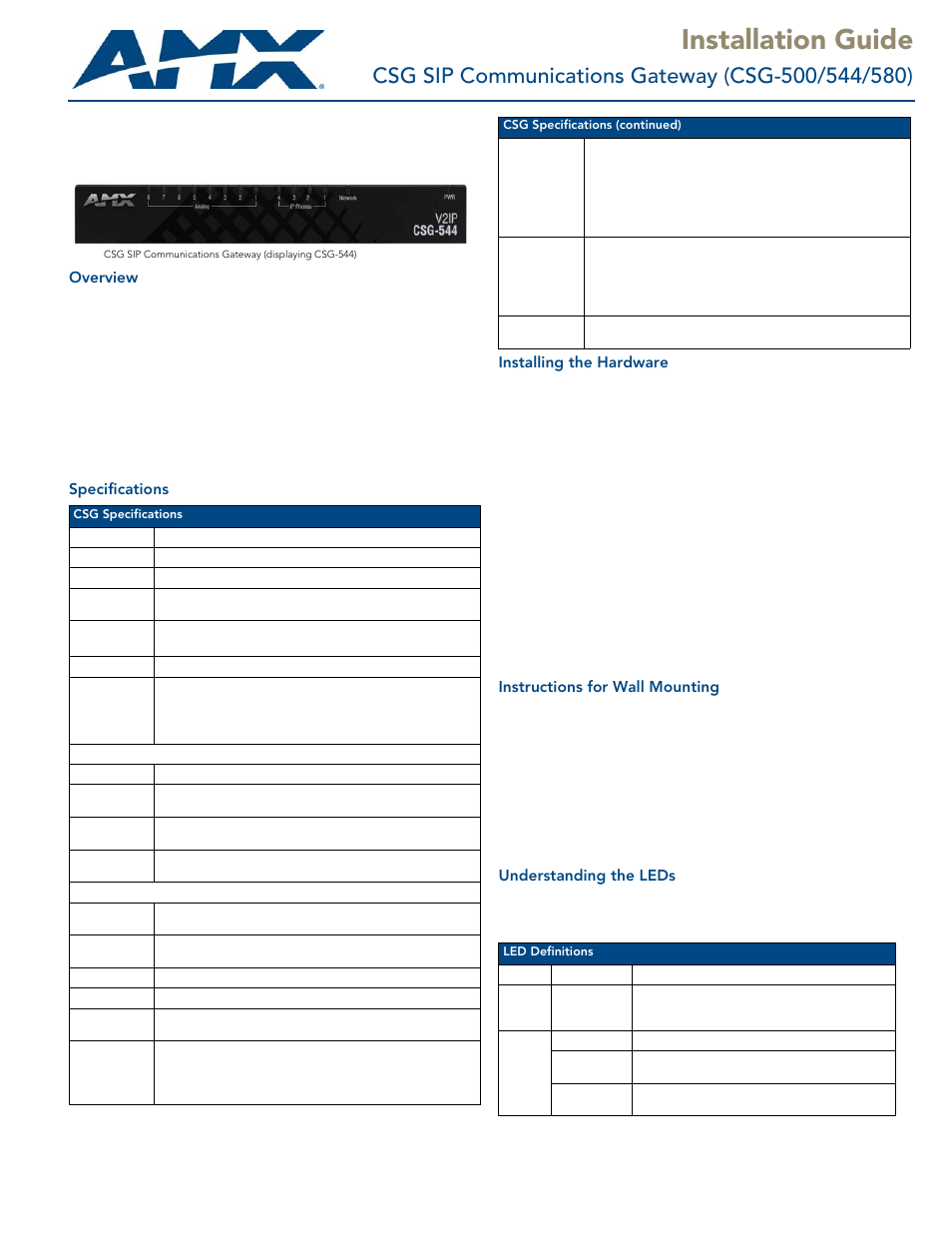 AMX CSG SIP Communications Gateway 544/580 User Manual | 2 pages