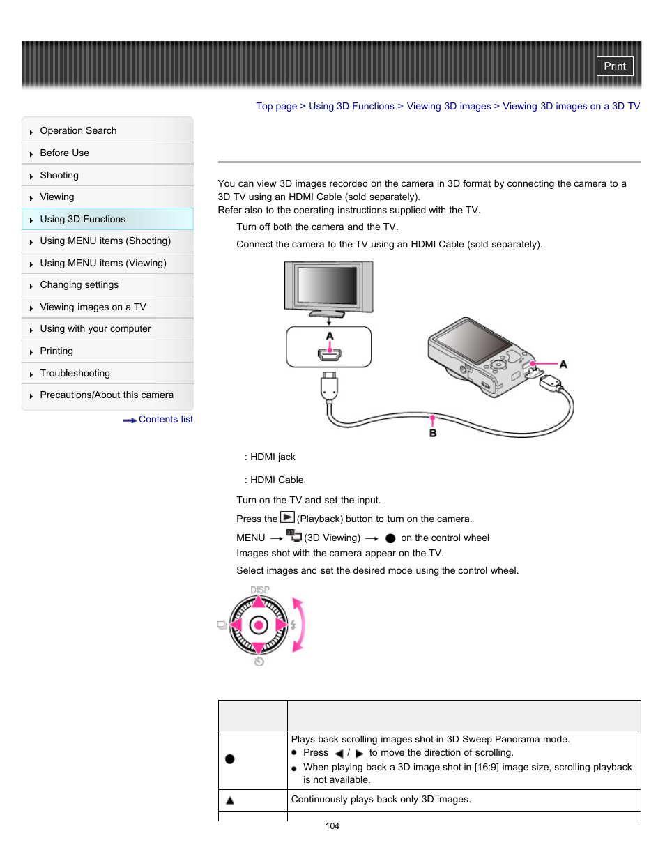 Viewing 3d images on a 3d tv | Sony DSC-HX9V User Manual | Page 104 / 289