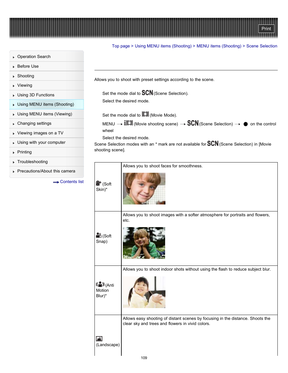 Scene selection, Details | Sony DSC-HX9V User Manual | Page 109 / 289