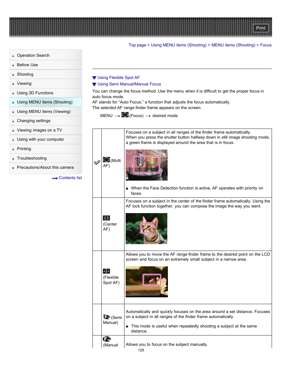 Focus, Details | Sony DSC-HX9V User Manual | Page 129 / 289