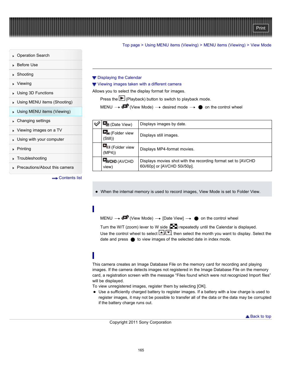View mode | Sony DSC-HX9V User Manual | Page 165 / 289