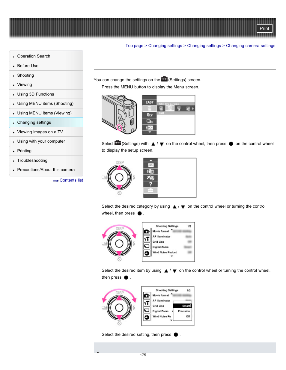 Changing camera settings | Sony DSC-HX9V User Manual | Page 175 / 289