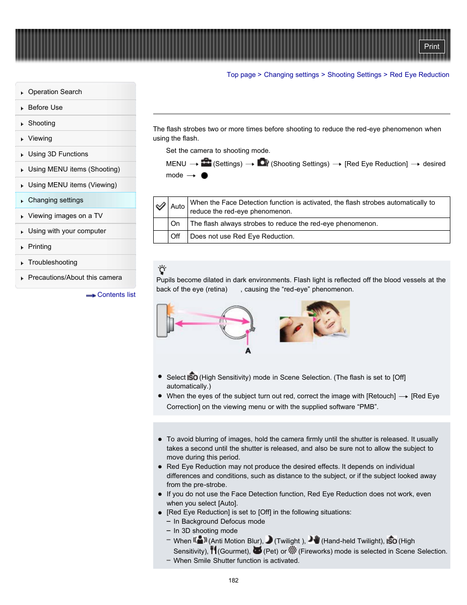 Red eye reduction | Sony DSC-HX9V User Manual | Page 182 / 289