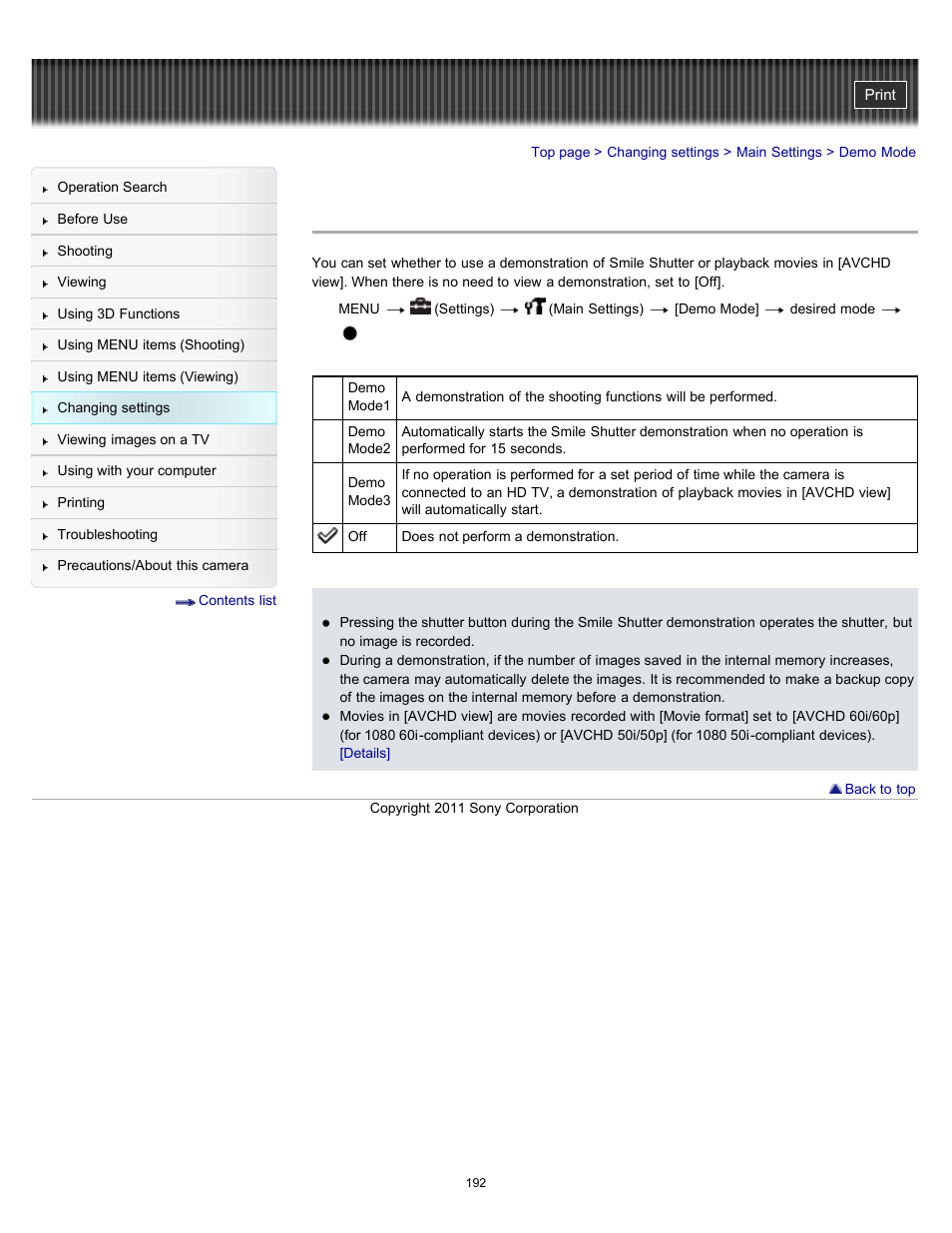Demo mode | Sony DSC-HX9V User Manual | Page 192 / 289
