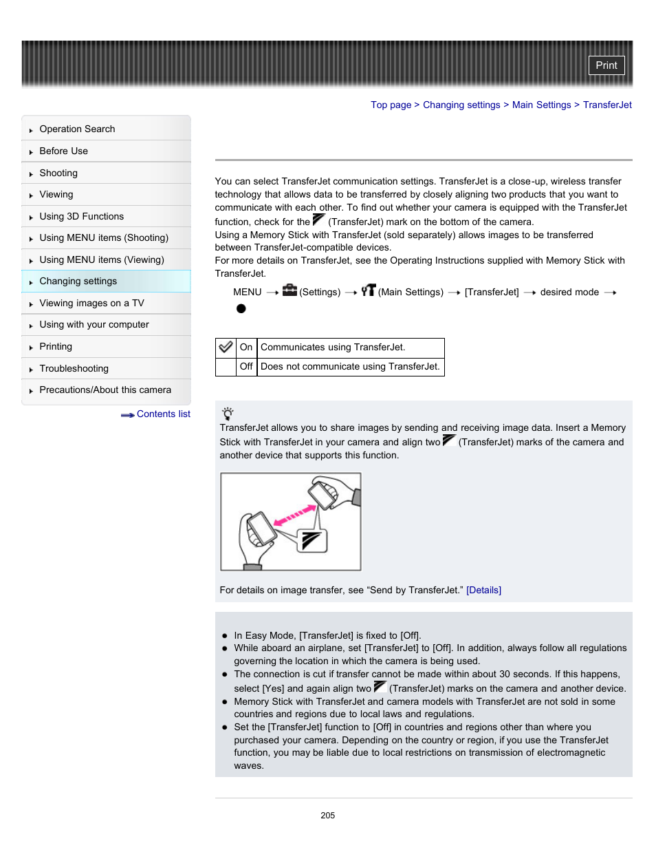 Transferjet, Details | Sony DSC-HX9V User Manual | Page 205 / 289