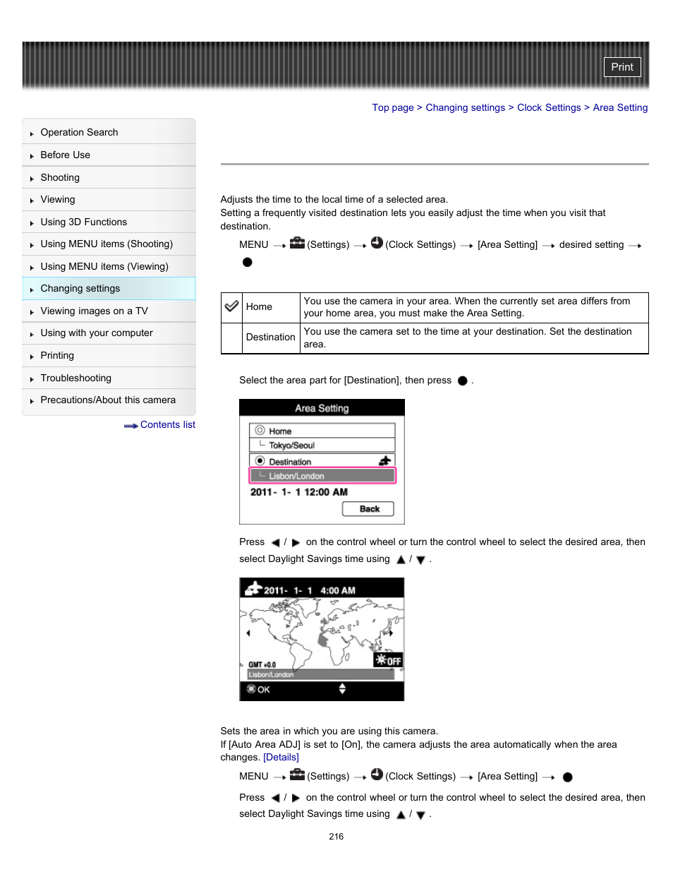 Area setting | Sony DSC-HX9V User Manual | Page 216 / 289
