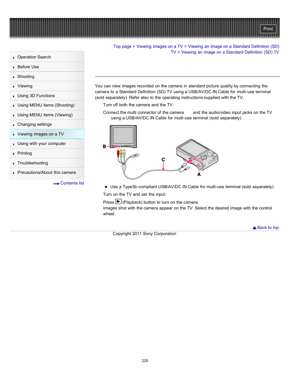 Viewing an image on a standard definition (sd) tv | Sony DSC-HX9V User Manual | Page 225 / 289