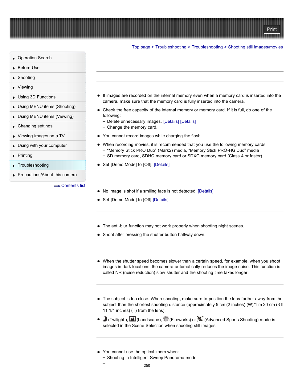 Shooting still images/movies | Sony DSC-HX9V User Manual | Page 250 / 289