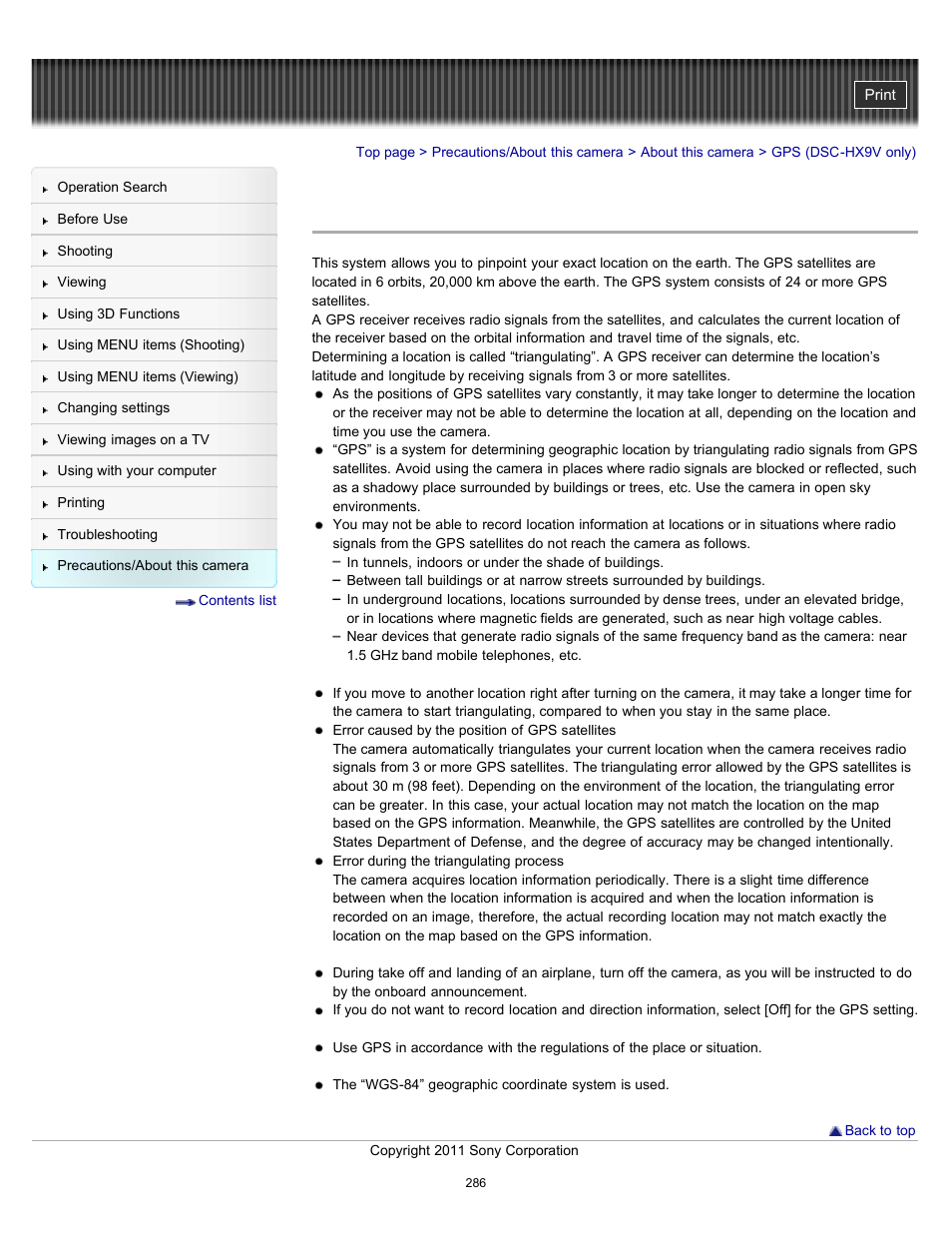 Gps (dsc-hx9v only) | Sony DSC-HX9V User Manual | Page 286 / 289