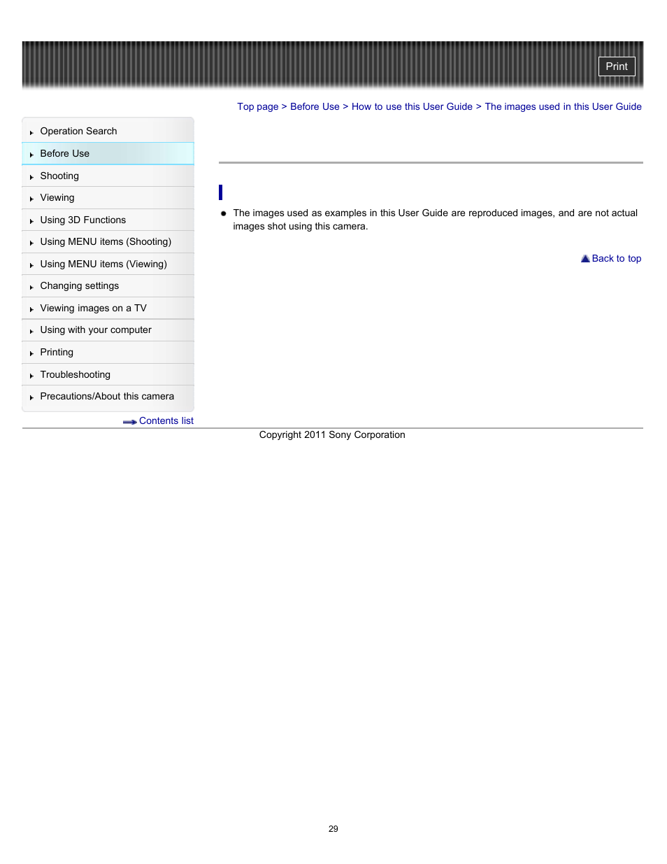 The images used in this user guide | Sony DSC-HX9V User Manual | Page 29 / 289