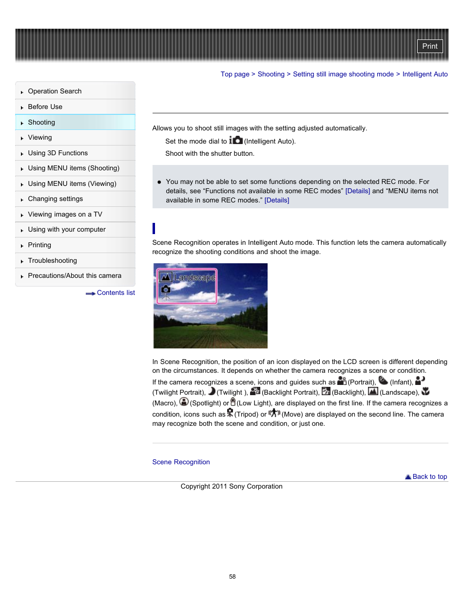 Intelligent auto | Sony DSC-HX9V User Manual | Page 58 / 289