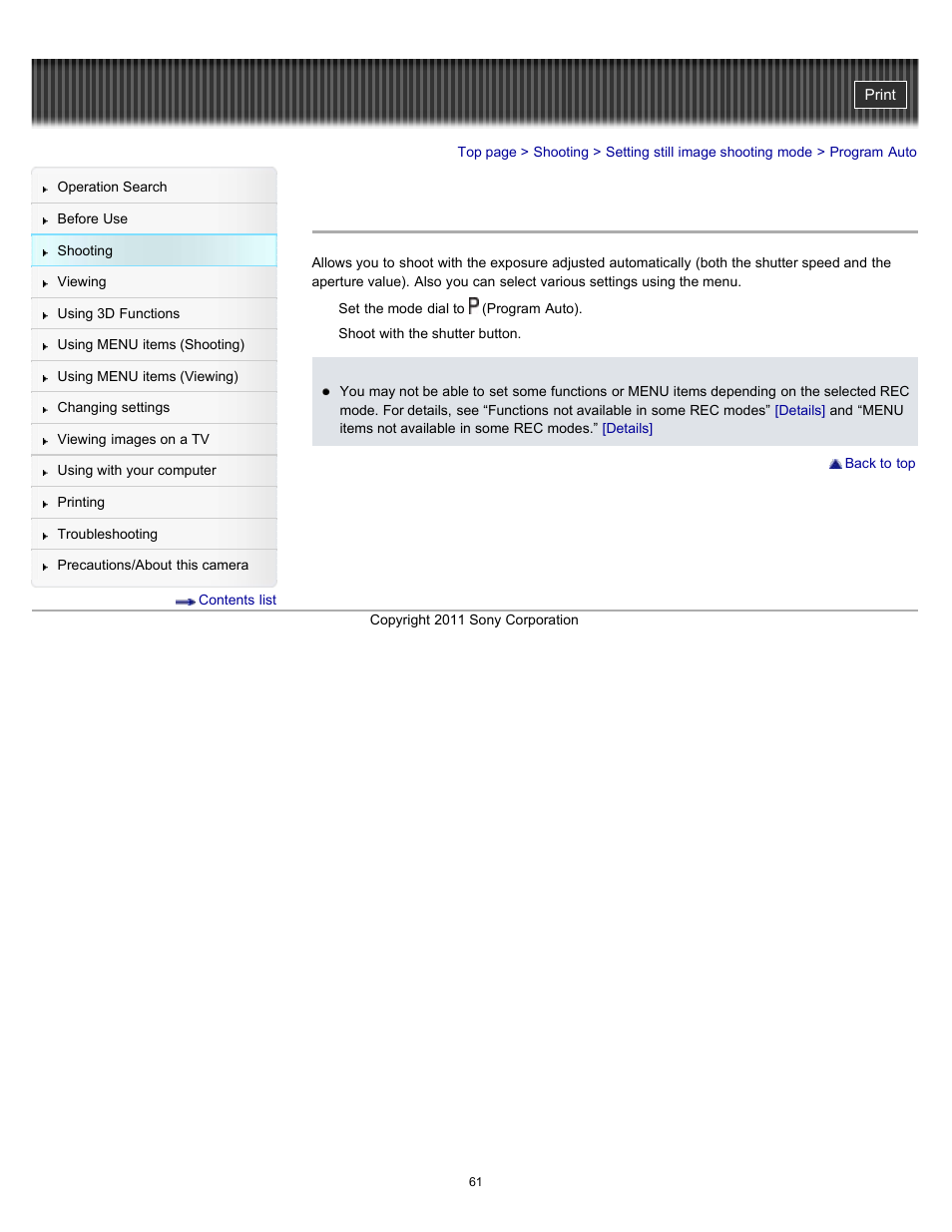 Program auto | Sony DSC-HX9V User Manual | Page 61 / 289