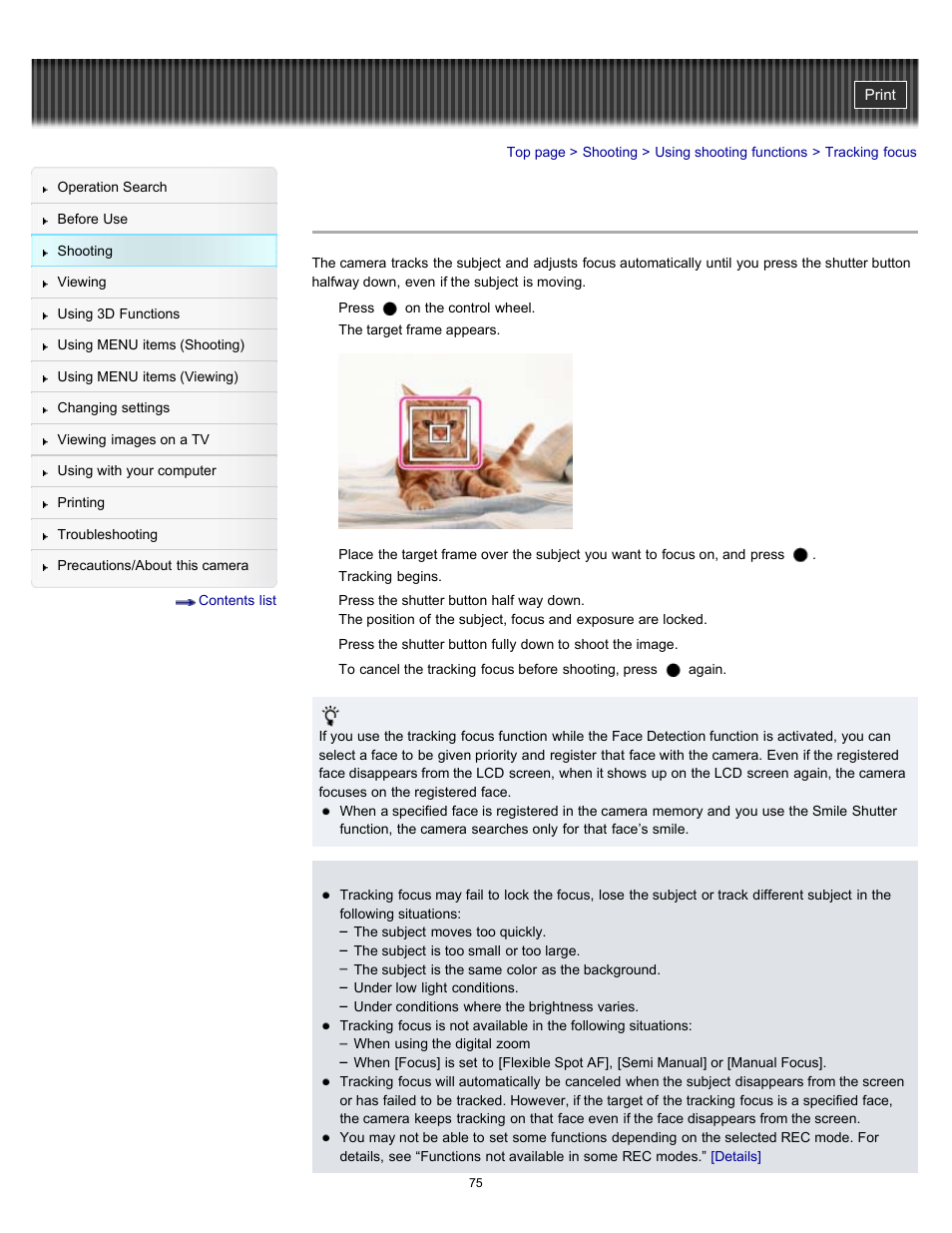 Tracking focus, Details | Sony DSC-HX9V User Manual | Page 75 / 289
