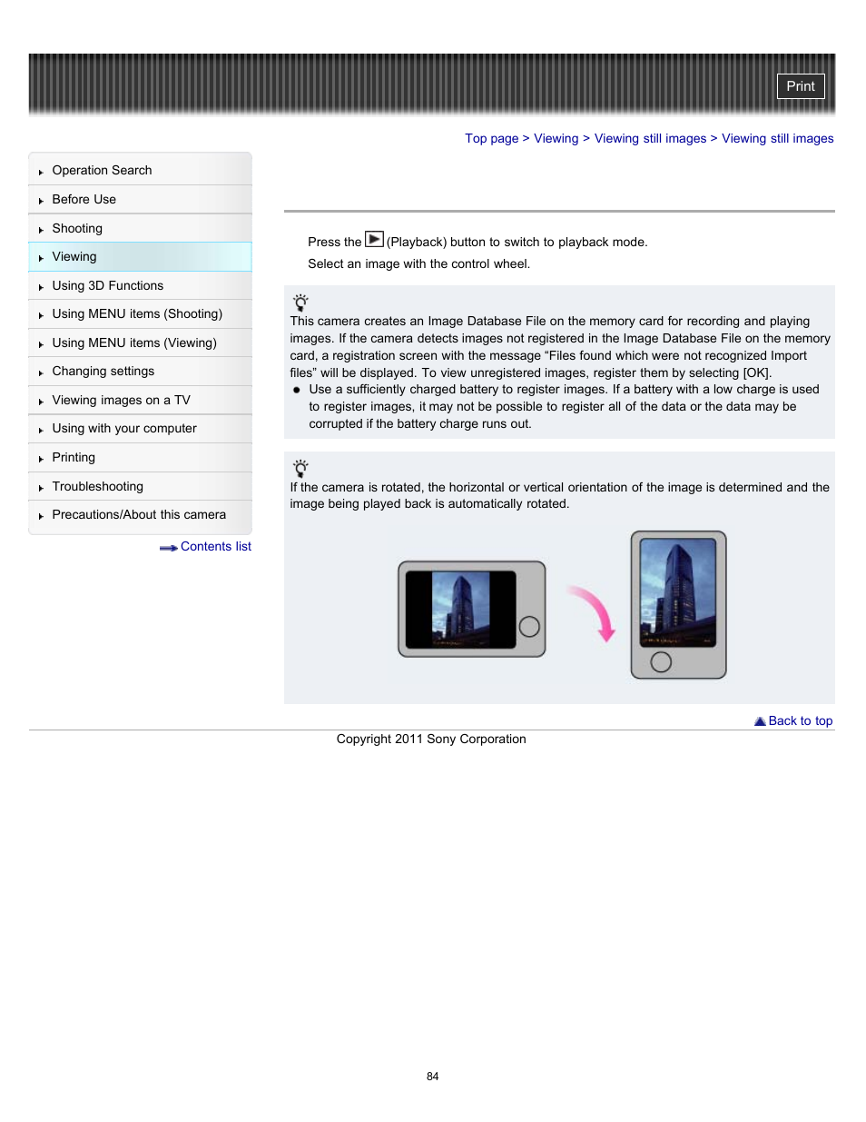 Viewing still images | Sony DSC-HX9V User Manual | Page 84 / 289