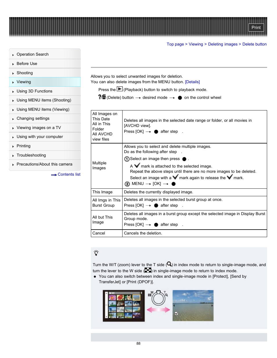 Delete button | Sony DSC-HX9V User Manual | Page 88 / 289