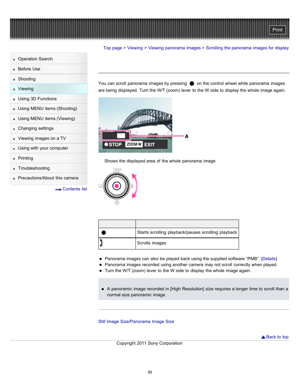 Scrolling the panorama images for display | Sony DSC-HX9V User Manual | Page 95 / 289